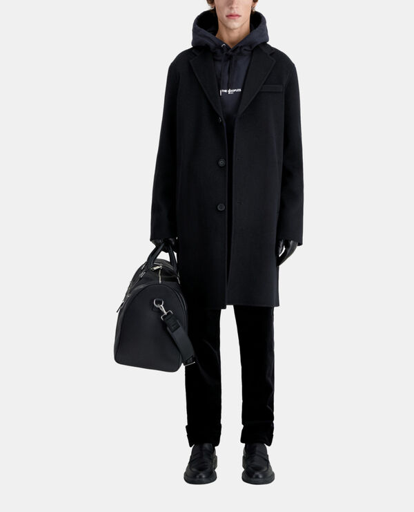 wool-blend mid-length black coat