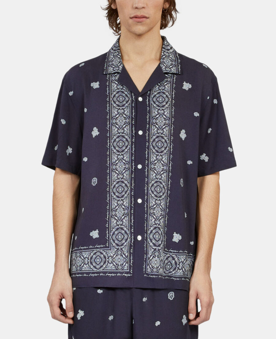 The Kooples HOMME NAVY / WHITE chemise manches courtes imprim&eacute;e bleue