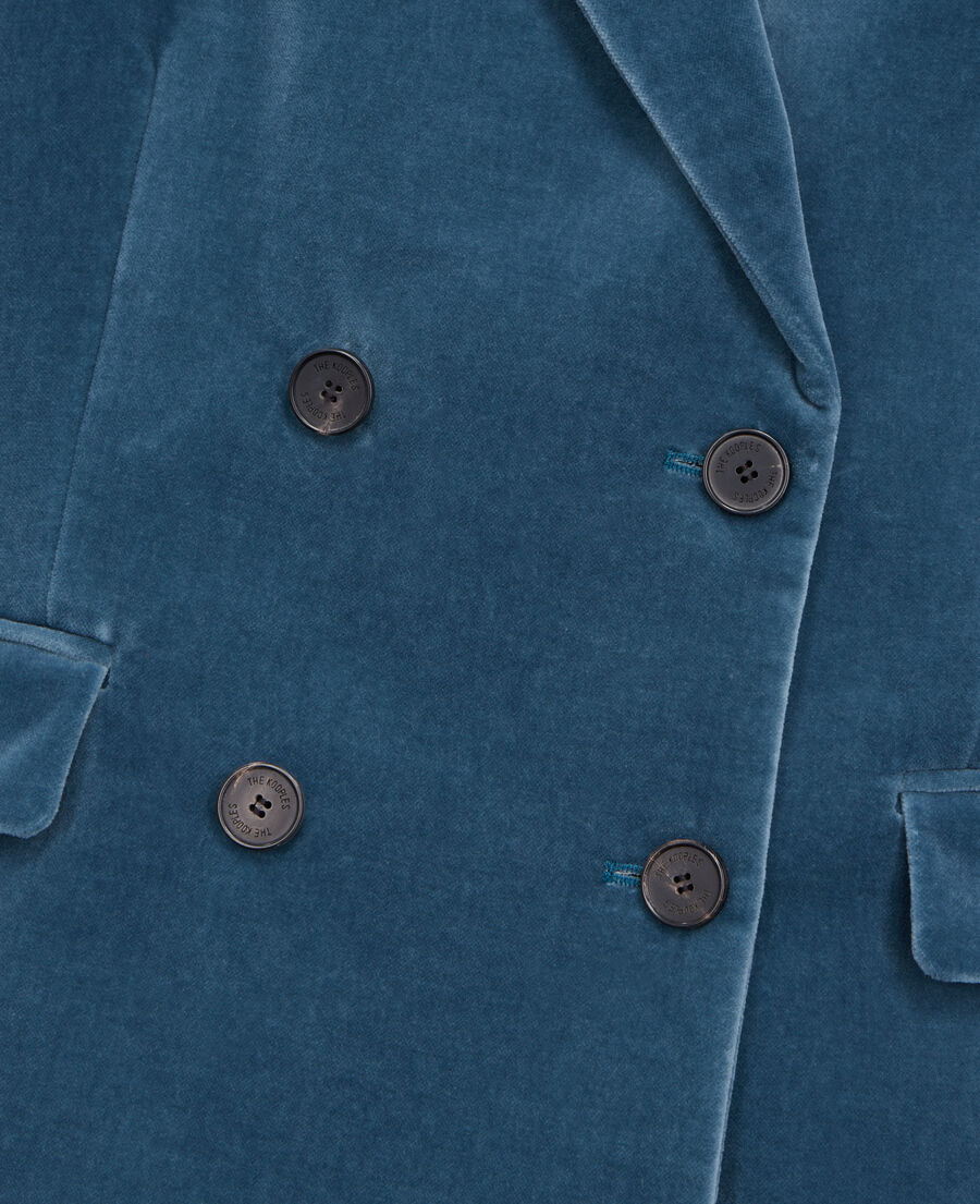 veste tailleur bleue courte en velours