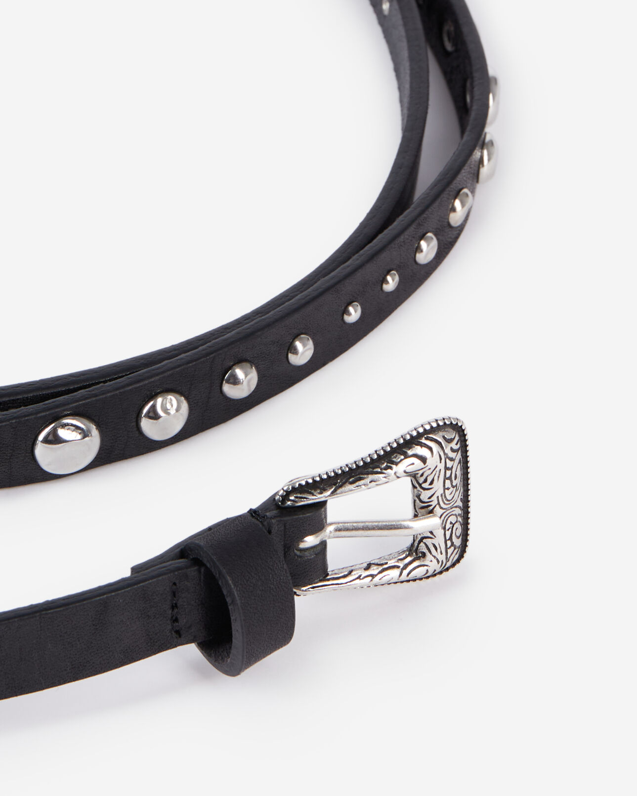 The Kooples WOMEN BLACK thin black leather belt with studs