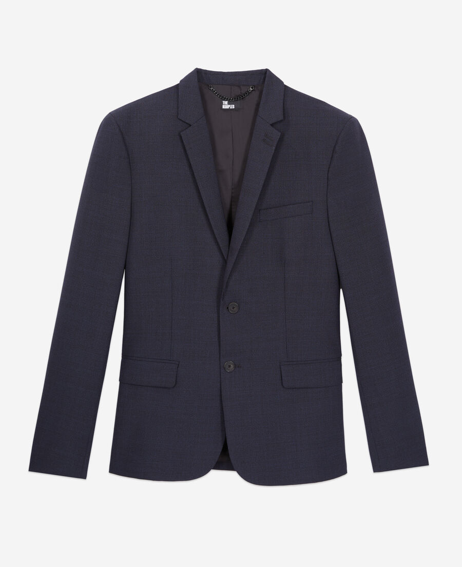 navy blue micro-pattern wool suit jacket