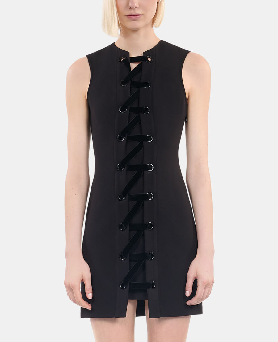 The Kooples FEMME BLACK robe courte avec la&ccedil;age noire