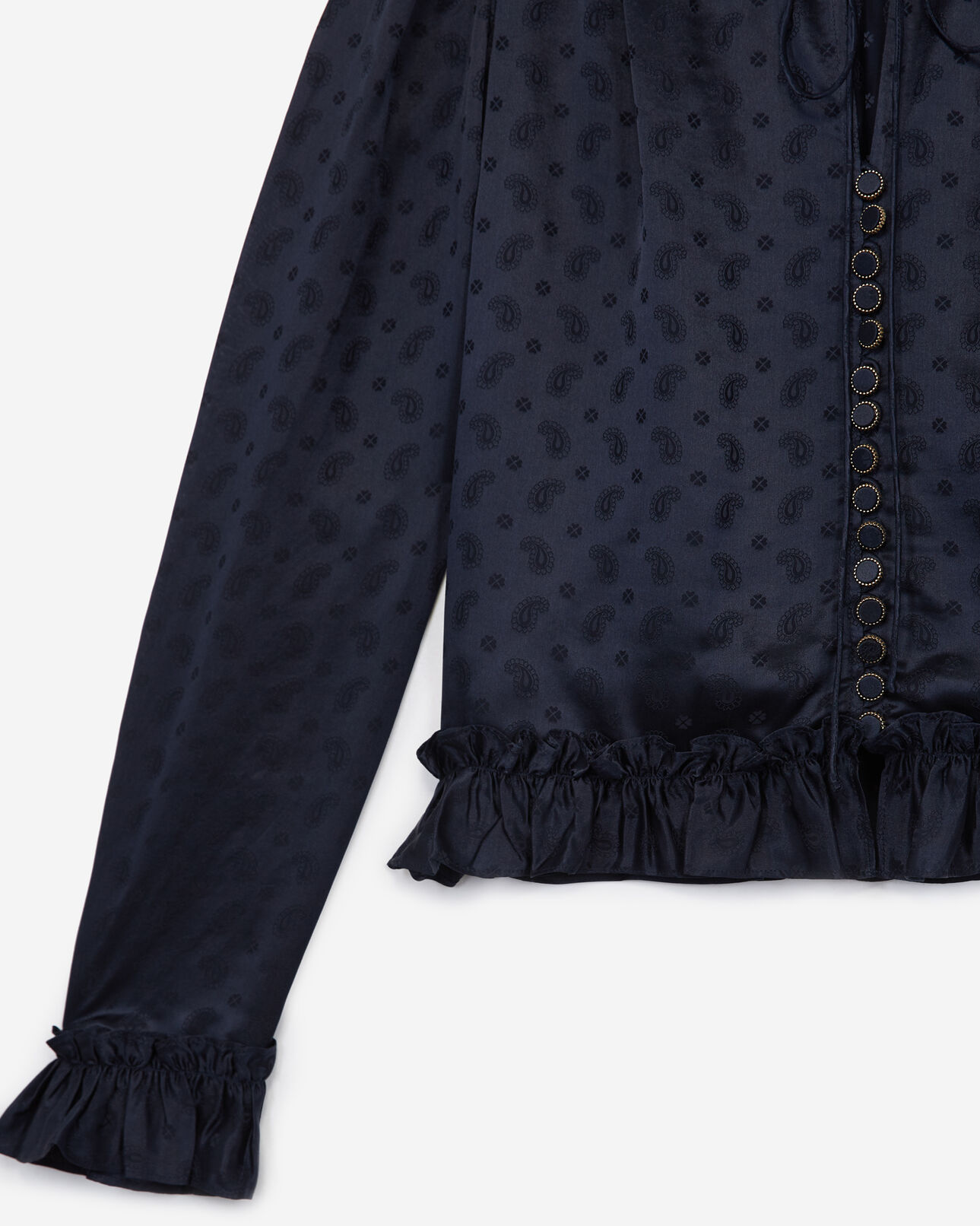 The Kooples FEMME NAVY chemise volants jacquard bleu marine