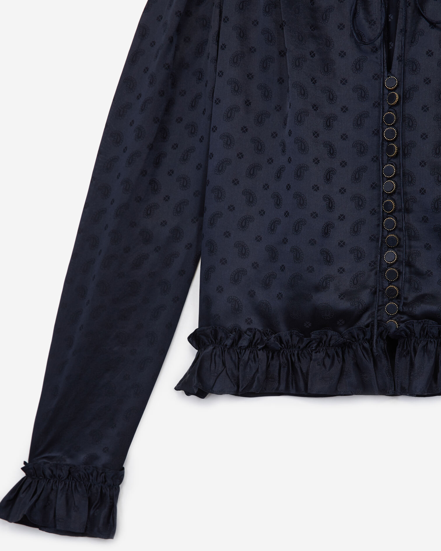 Chemise volants jacquard bleu marine, NAVY, hi-res image number null