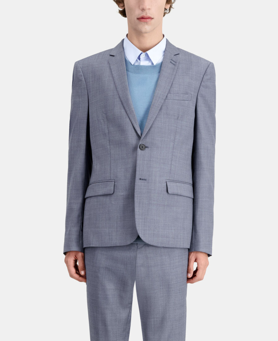 blue and grey checkered wool suit blazer