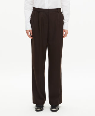 The Kooples FEMME BROWN pantalon tailleur large en laine mélangée marron