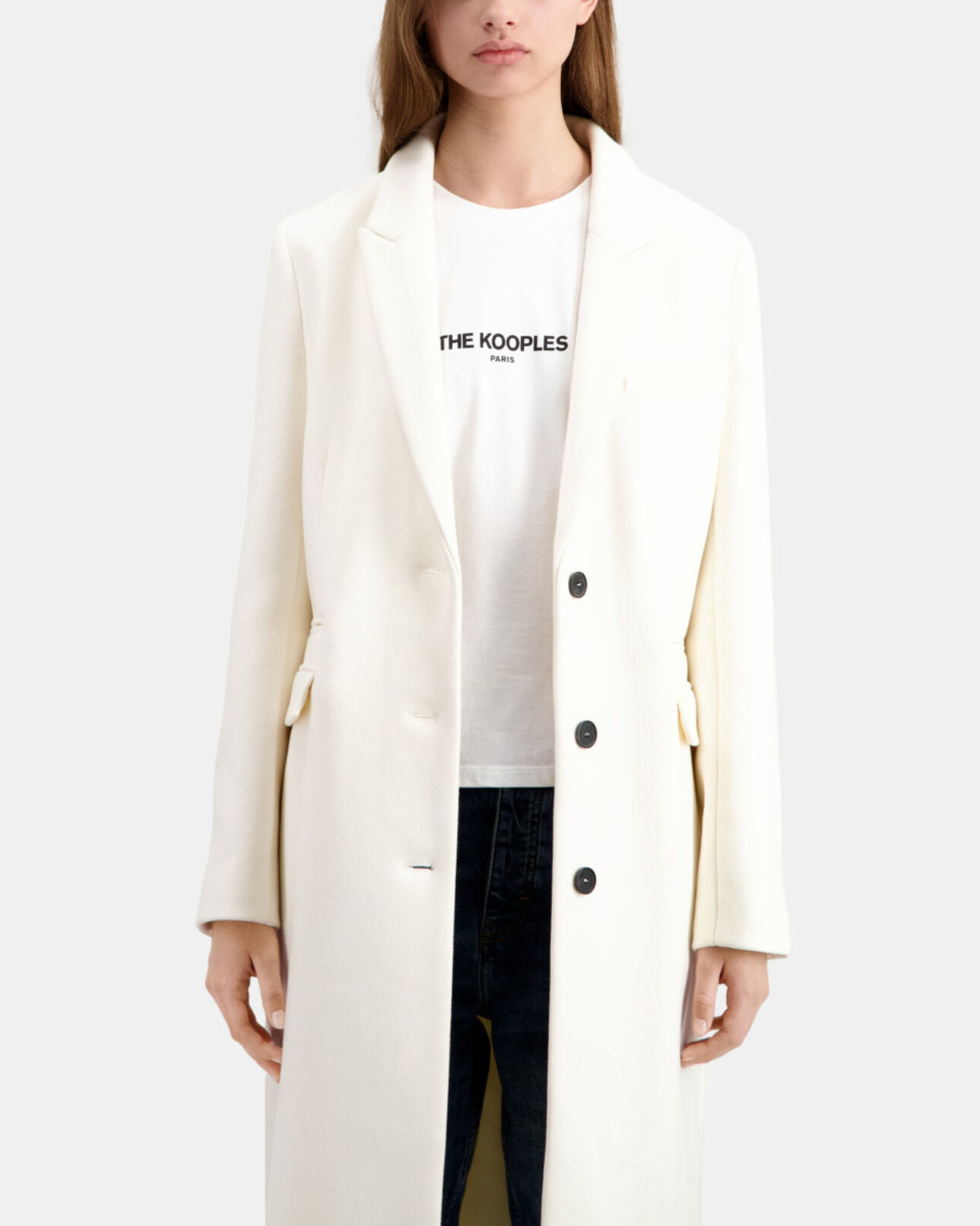 The Kooples DAMEN ECRU langer ecrufarbener mantel aus wolle