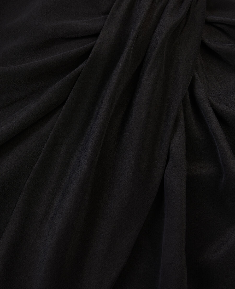 short black draped washed silk skirt
