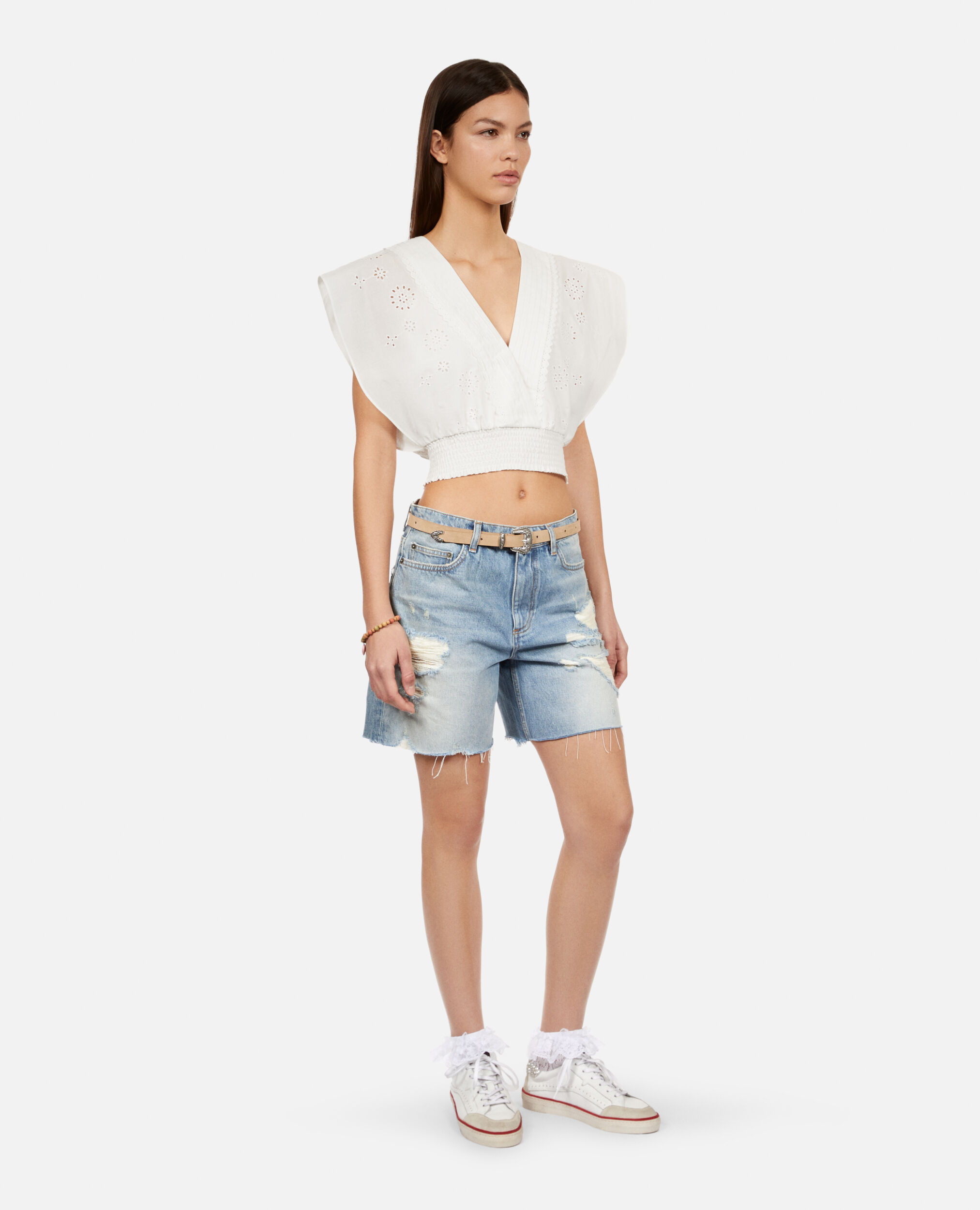 White short top in English embroidery, WHITE, hi-res image number null