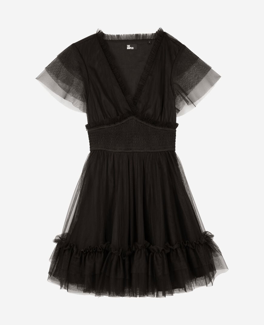 The Kooples FEMME BLACK robe courte en tulle noire