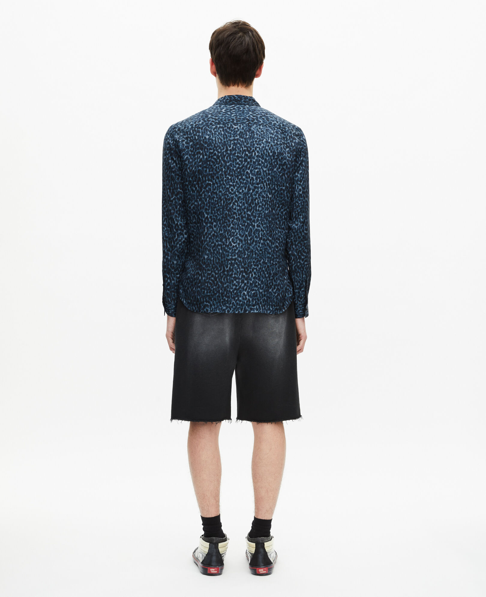 The Kooples MEN BLUE leopard print silk blend shirt
