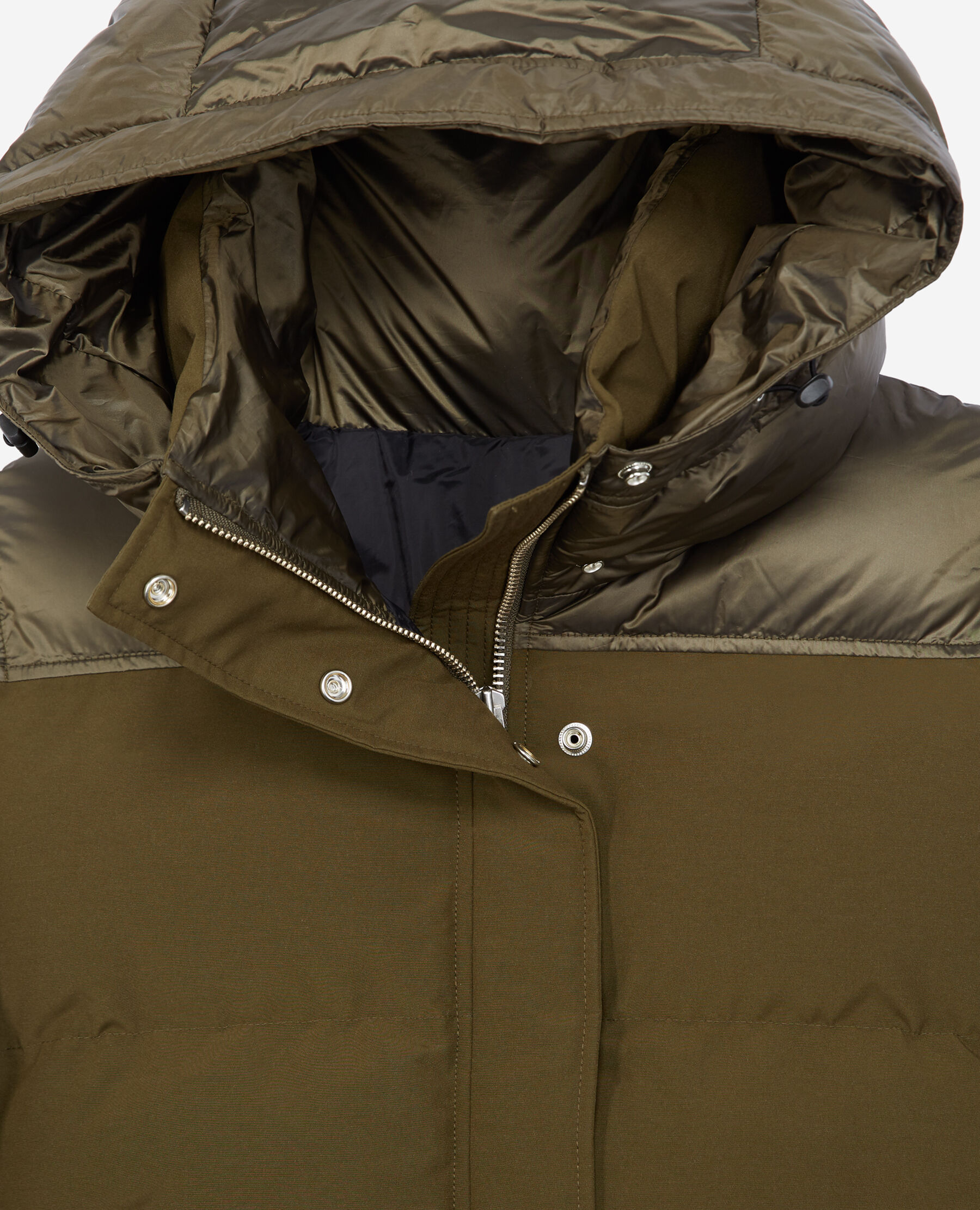 Dual material effect nylon khaki down jacket The Kooples