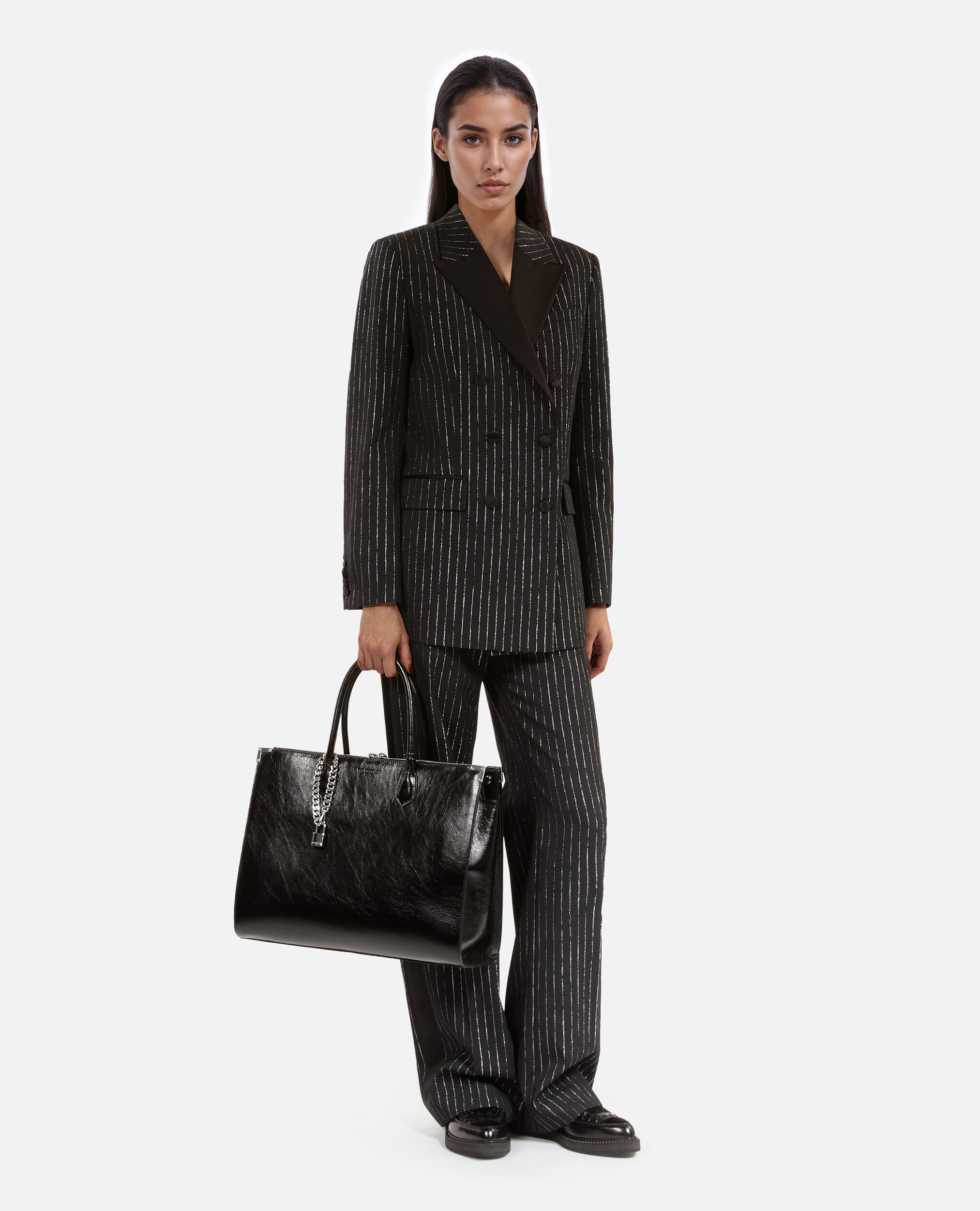 Veste tailleur à rayures noire, BLACK, hi-res image number null