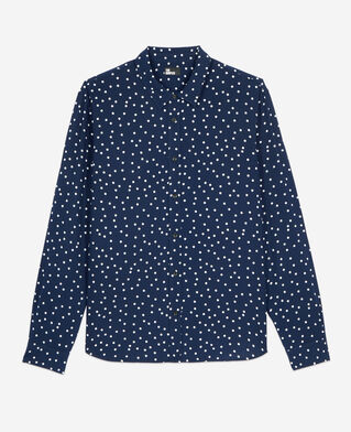 The Kooples MEN DARK NAVY-ECRU blue and white polka dot print shirt