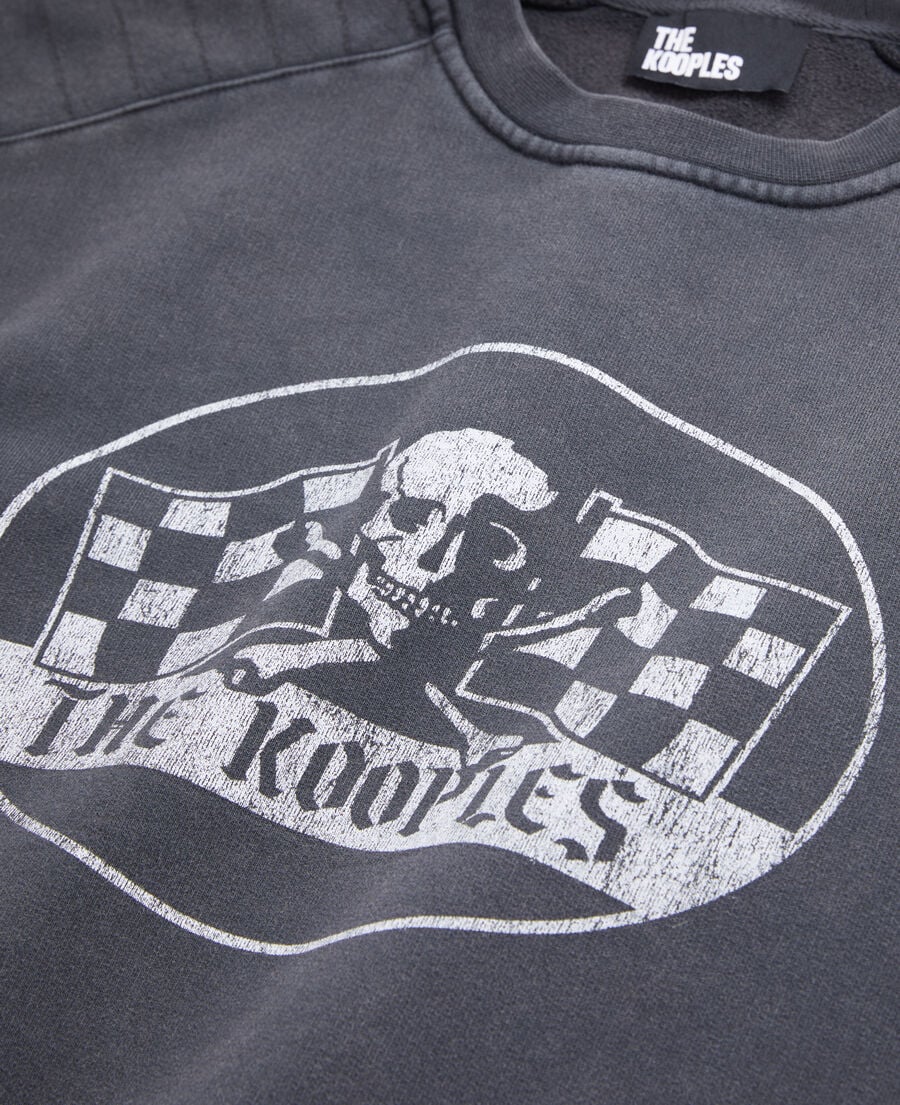 The Kooples MEN BLACK WASHED men's black sweatshirt with racing skull serigraphy