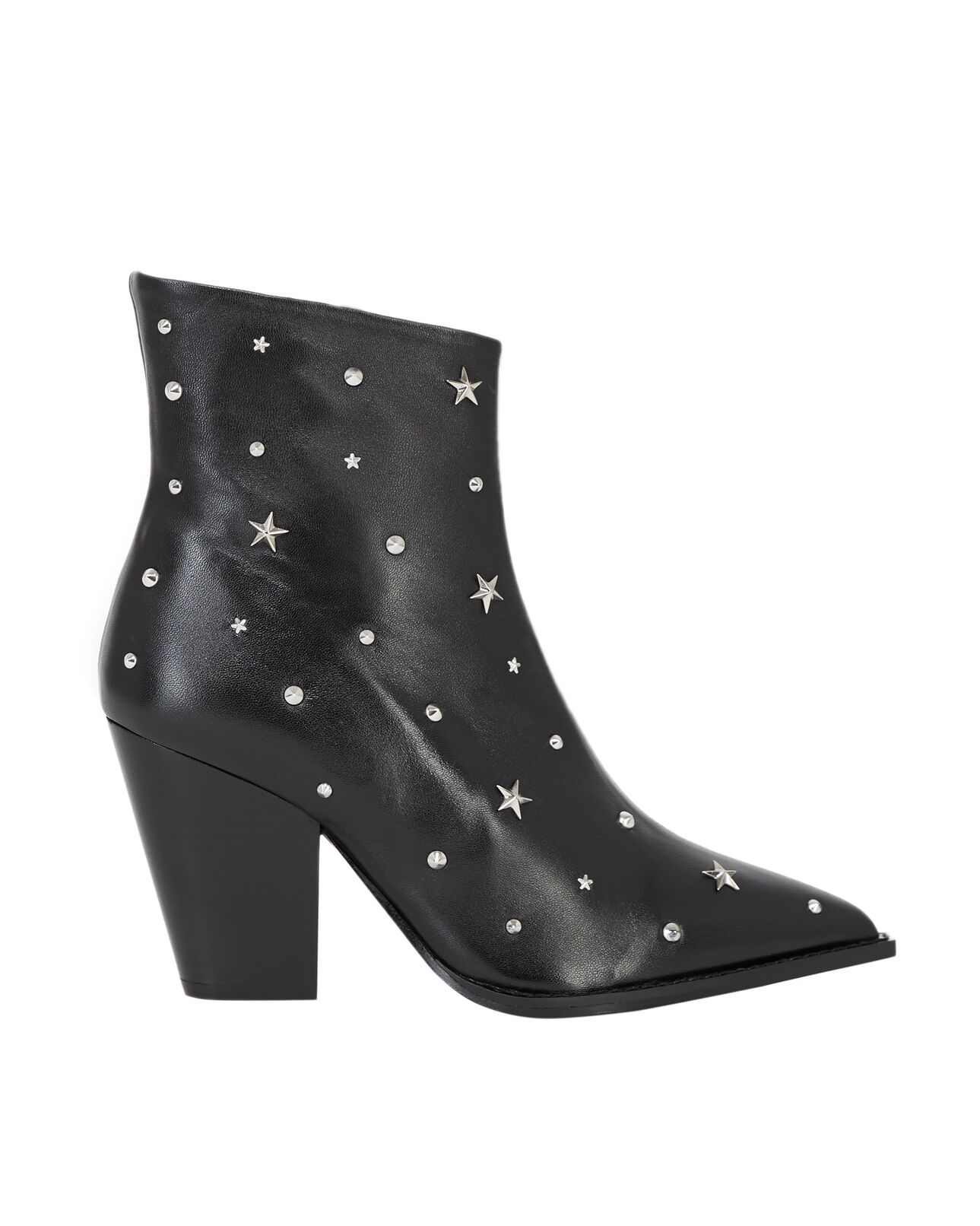 The Kooples WOMEN BLACK / SILVER heeled black ankle boots in leather w/studs