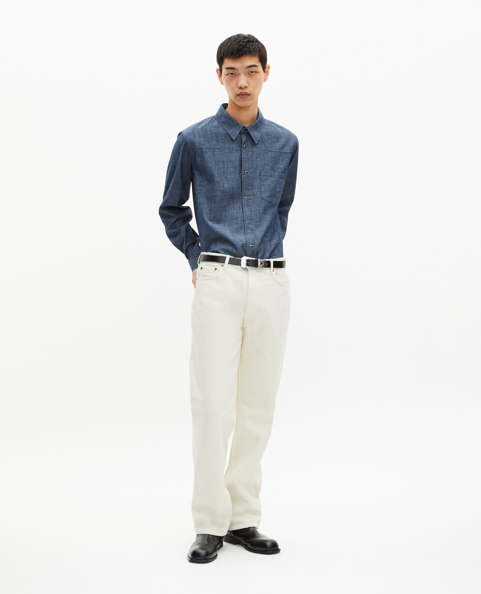 Blue raw denim shirt, BLUE ELECTRIC, hi-res image number null