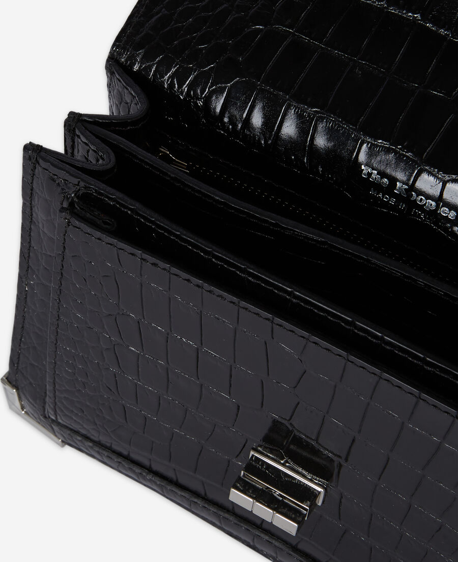 sac emily small en cuir noir effet crocodile