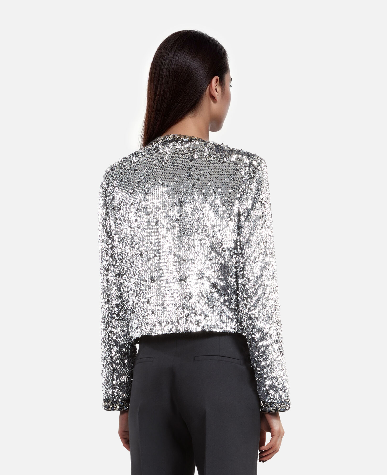 The Kooples WOMEN SILVER silver sequin and pearl jacket