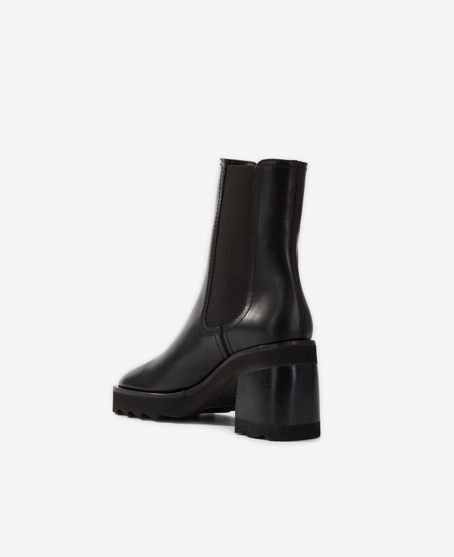 black leather heeled boots