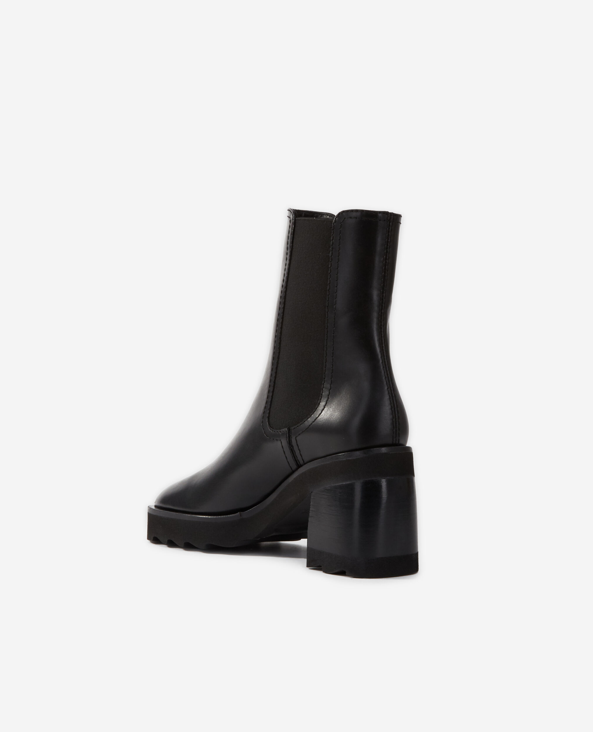 Black leather heeled boots, BLACK, hi-res image number null