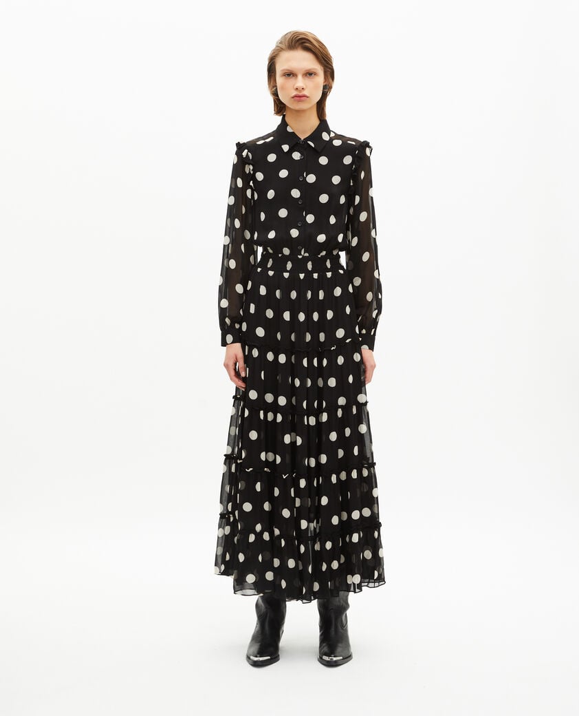 The Kooples WOMEN BLACK WHITE black polka dot maxi dress