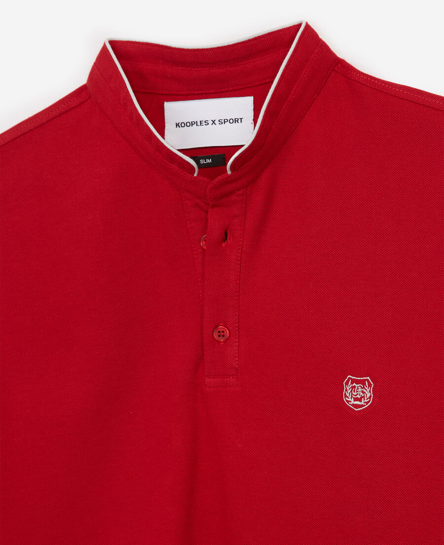 slim red polo shirt with officer collar