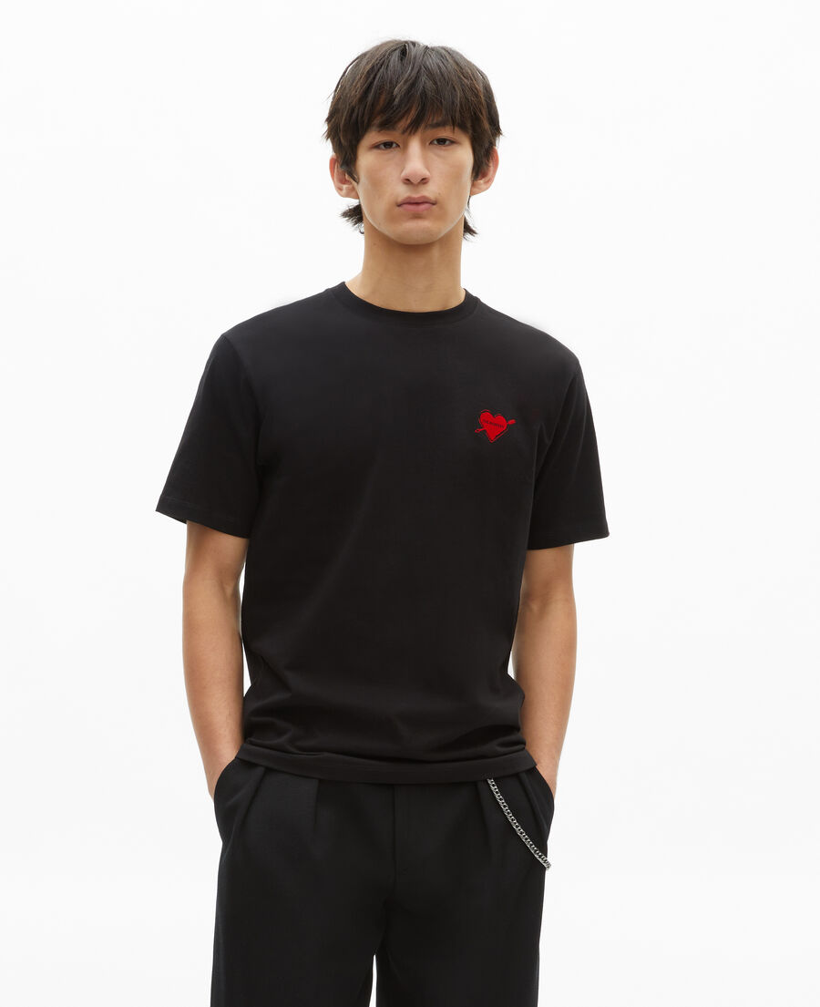 The Kooples HERREN BLACK t-shirt mit schwarzer herzbeflockung