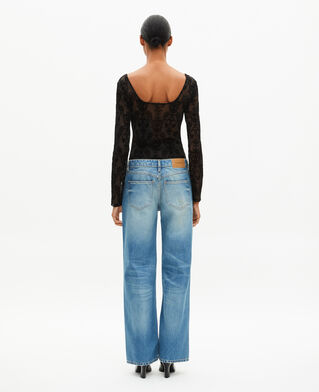 The Kooples F BLACK mesh bodysuit with black flocking