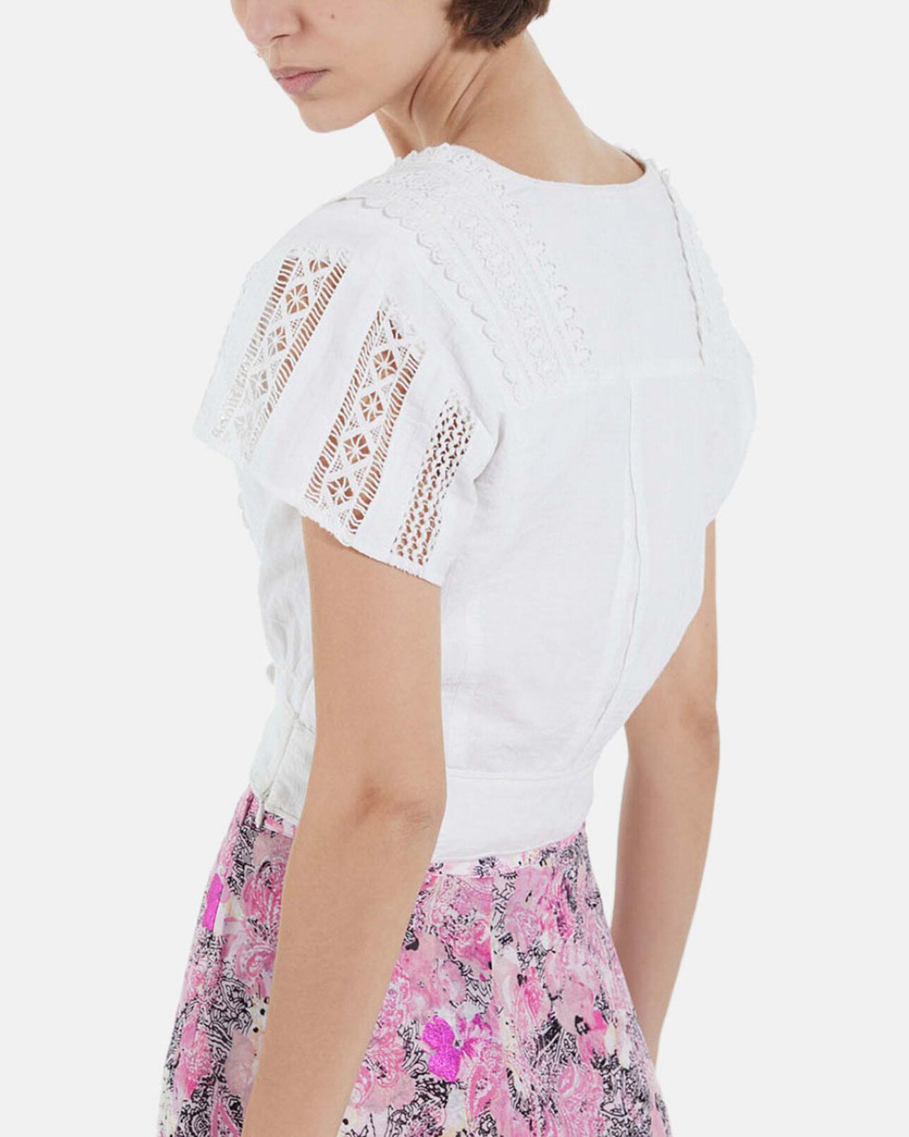 The Kooples WOMEN OFF WHITE white short-sleeve cotton fitted top