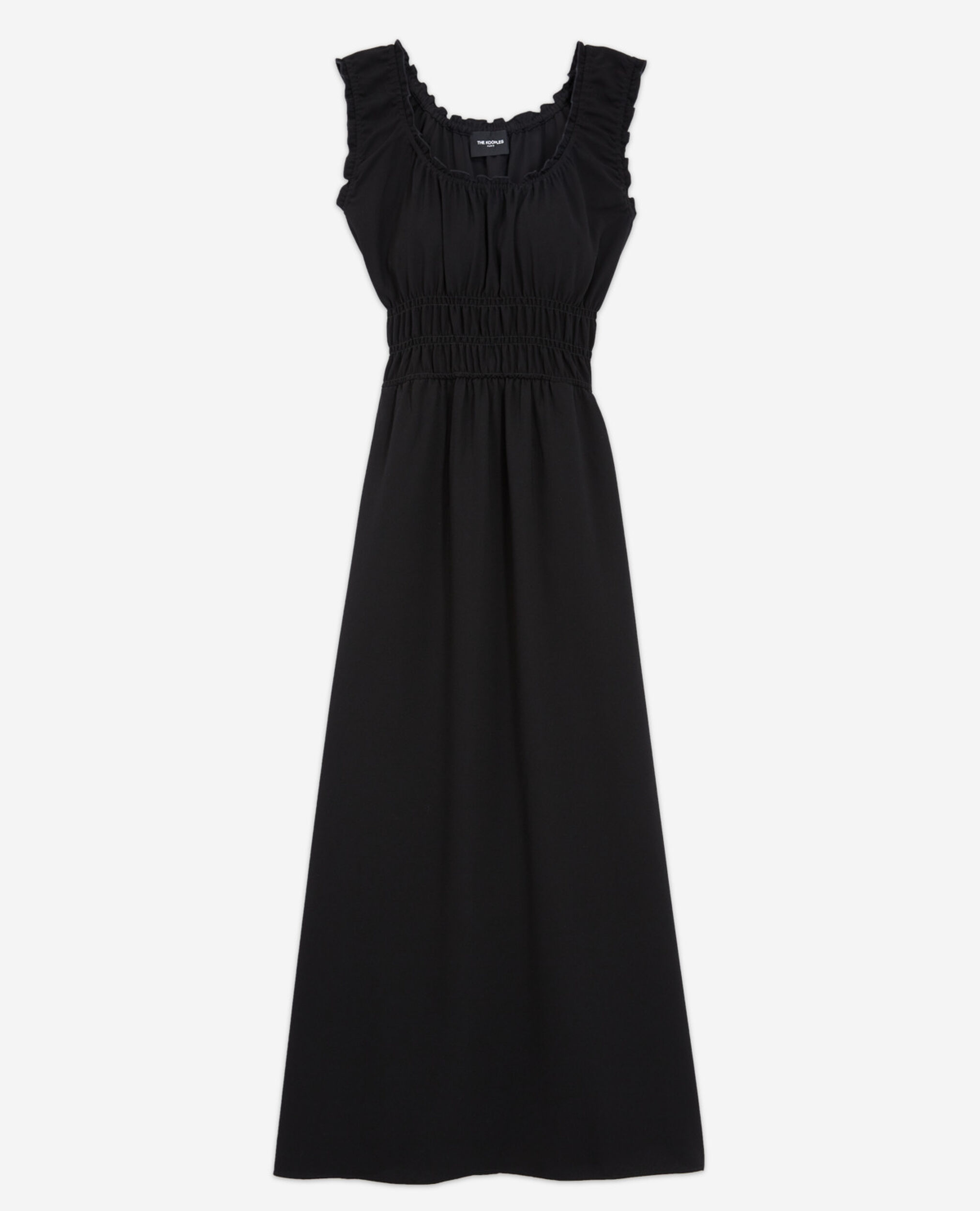 Long formal black dress with plunging-neck, BLACK, hi-res image number null