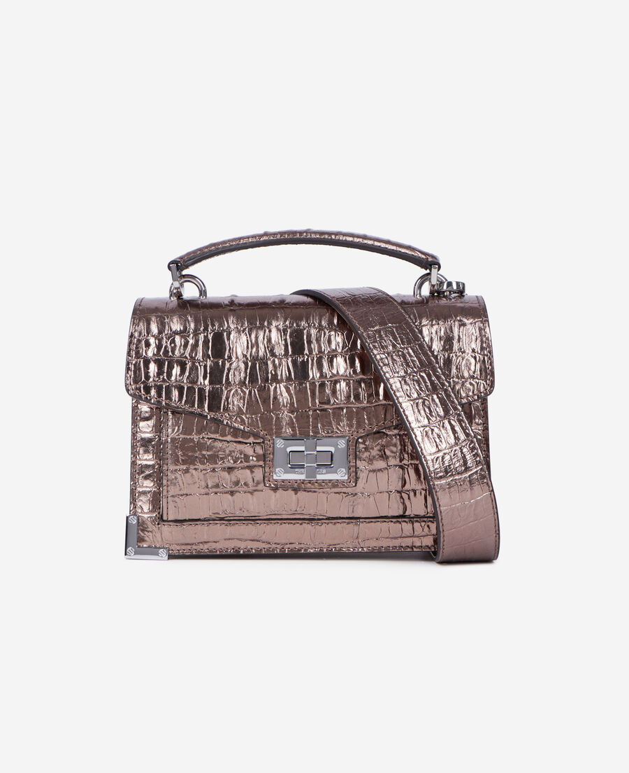 The Kooples FEMME PINK BRONZE sac emily small en cuir effet crocodile rose