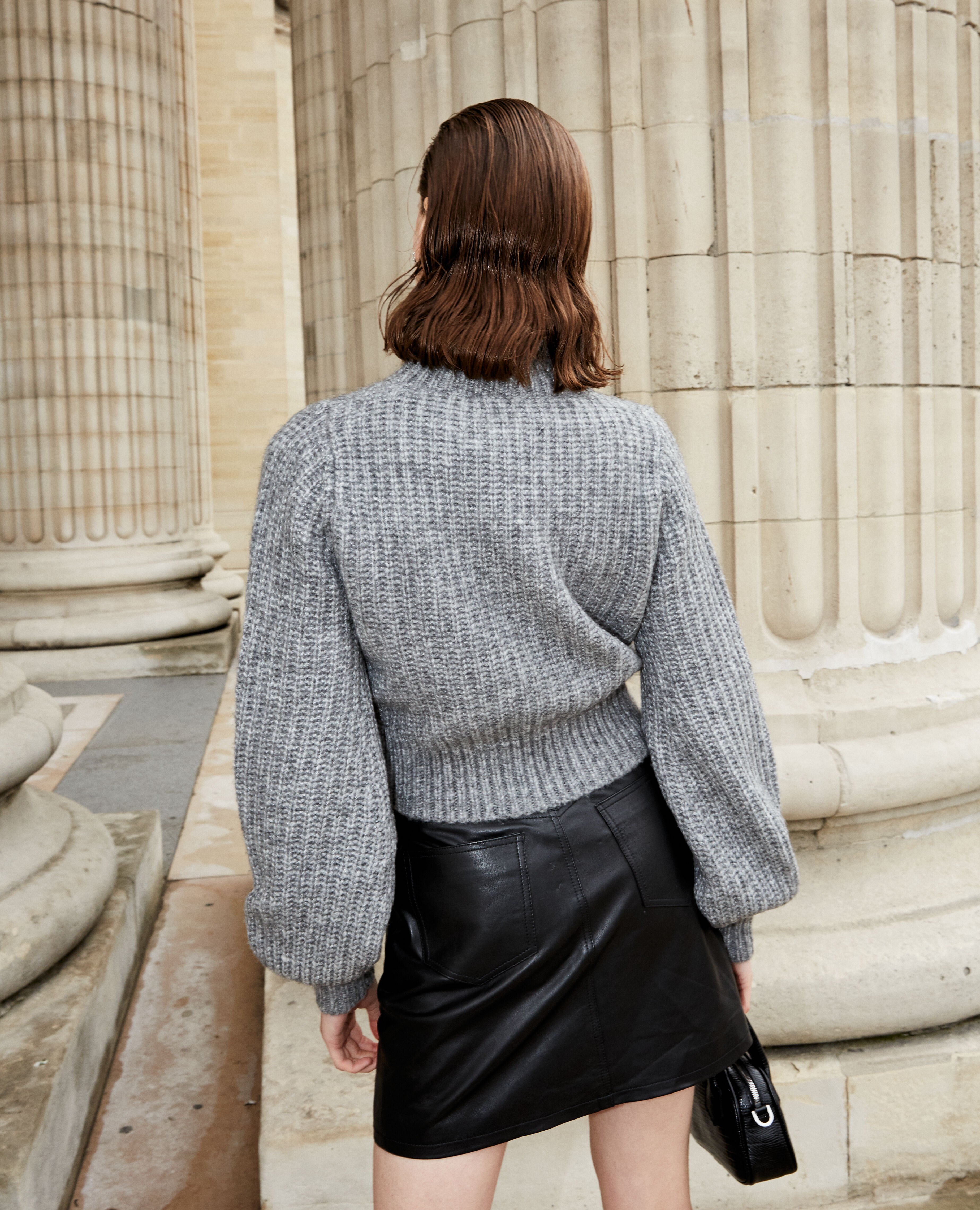 Gray turtleneck sweater outfit sales