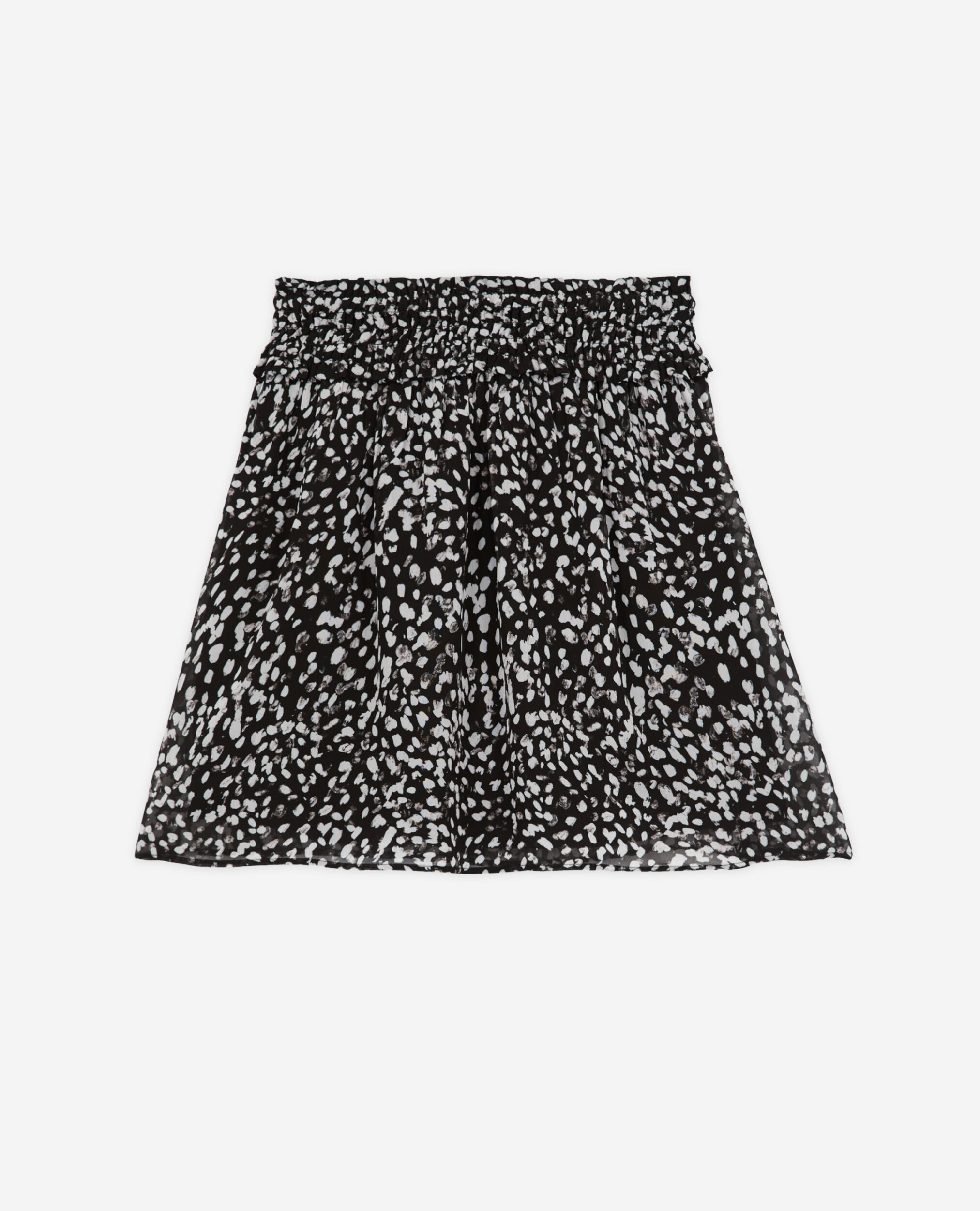 Short printed skirt with smocking, BLACK WHITE, hi-res image number null