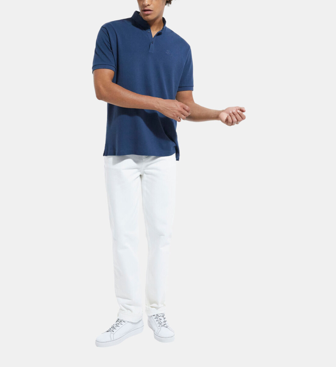 White polo and navy blue deals pants