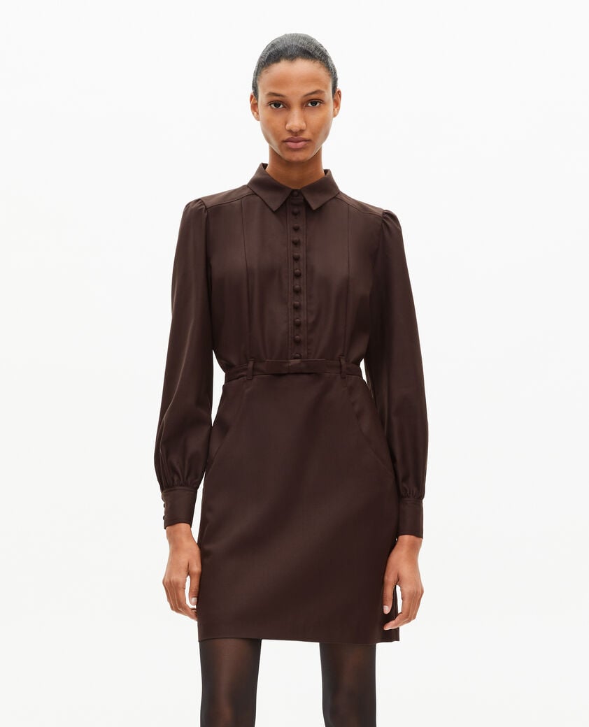 The Kooples WOMEN CHOCOLATE short dress in brown wool