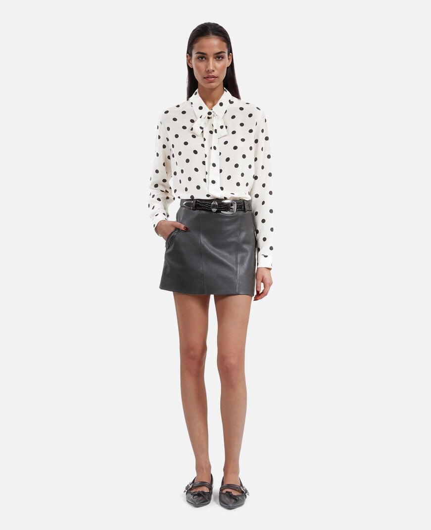 The Kooples WOMEN BLACK STONE short black leather skirt
