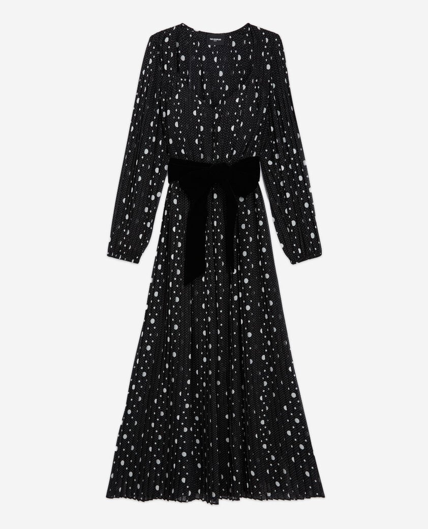 The Kooples WOMEN BLACK-ECRU long printed dress