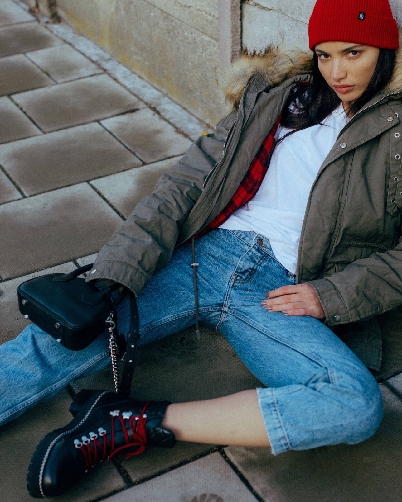 The Kooples FEMME KAKI parka coton kaki col à fourrure