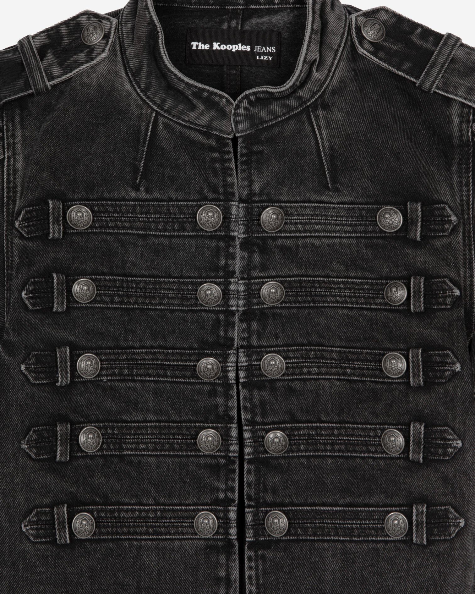Veste manches courtes officier en denim grise, BLACK WASHED, hi-res image number null