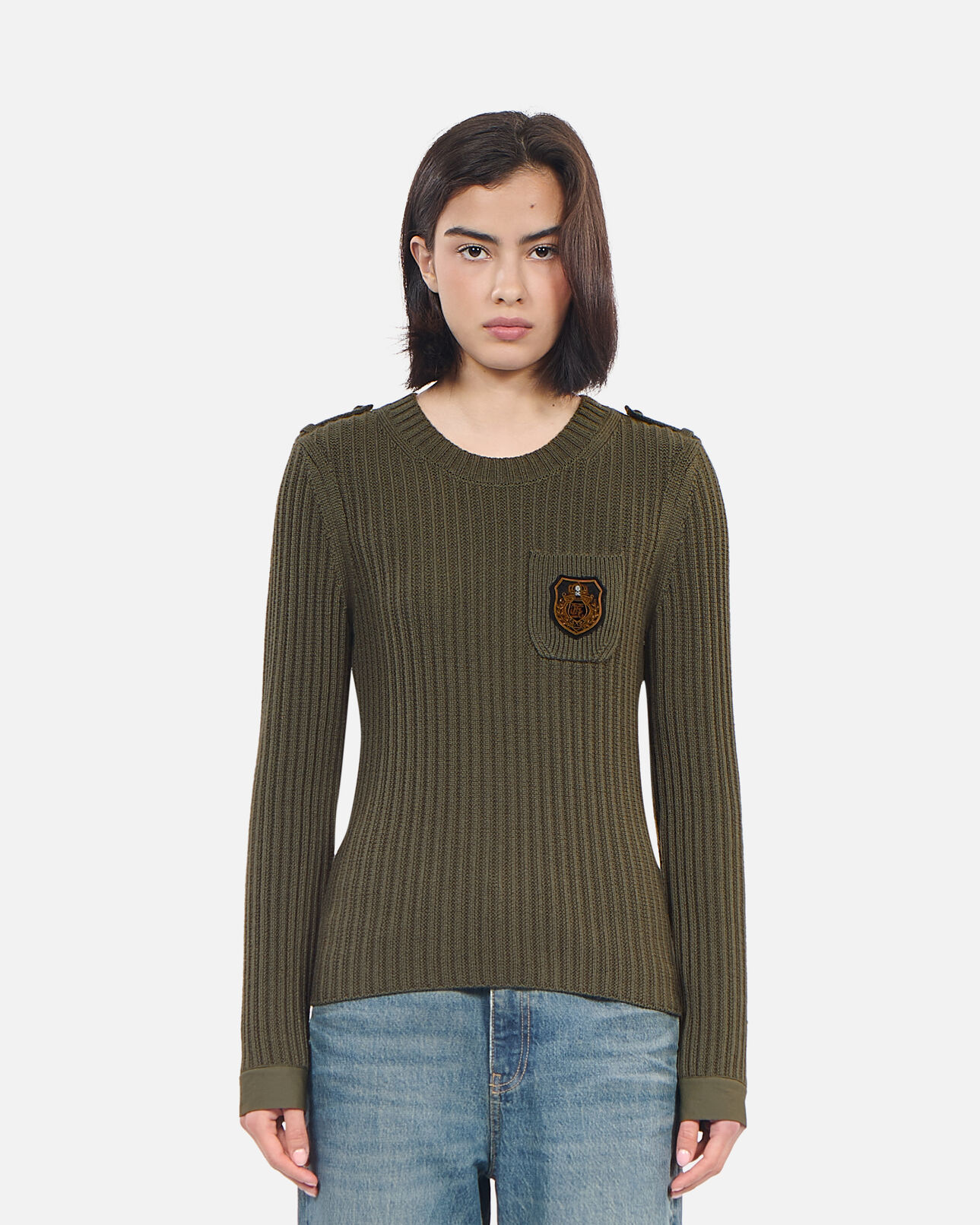 The Kooples WOMEN OLIVE NIGHT khaki ribbed knit sweater