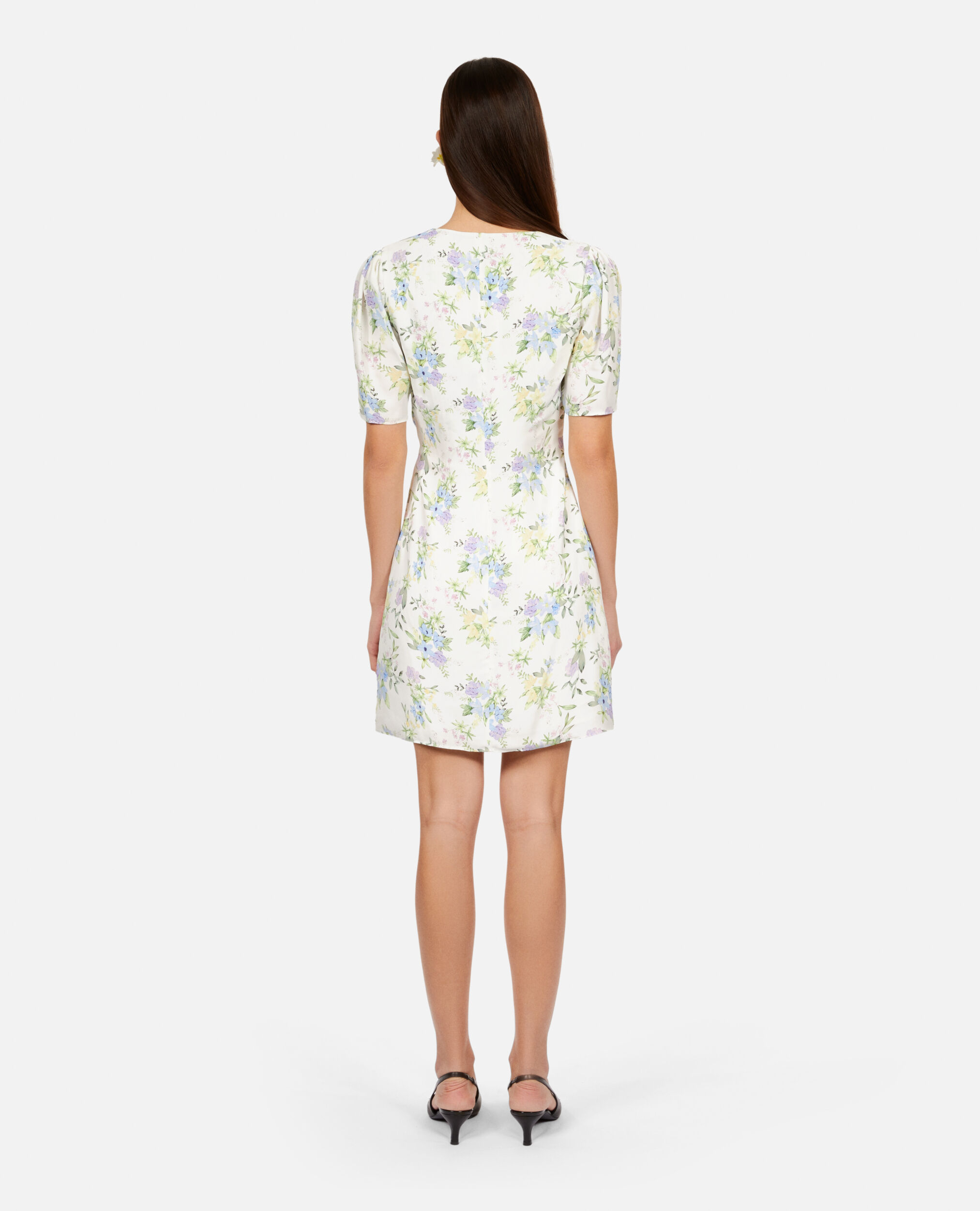 Kurzes Kleid mit Raffungen und Print, LIGHT BLUE/WHITE, hi-res image number null
