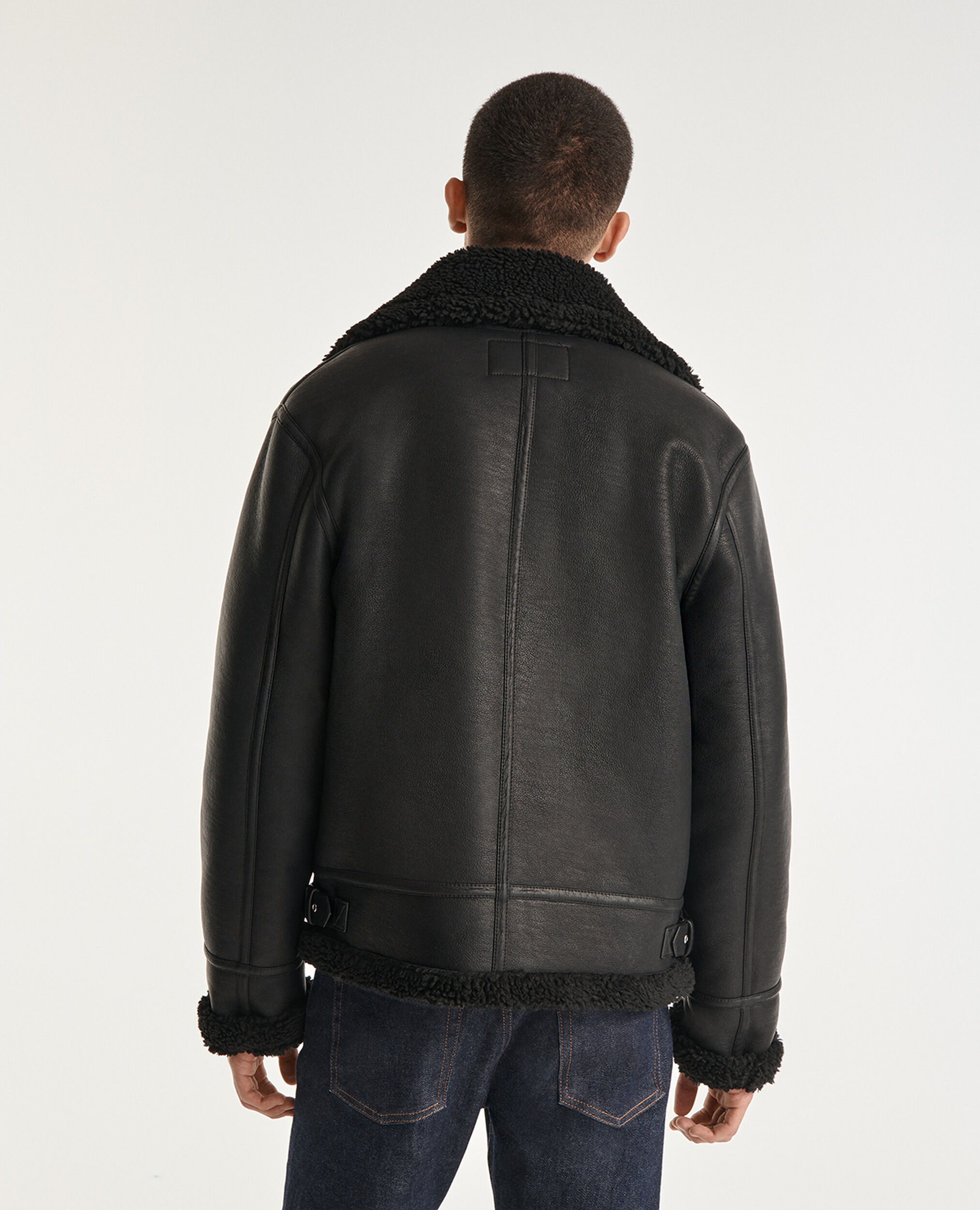 Zipped black faux sheepskin jacket The Kooples US
