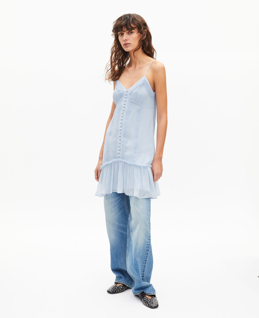 The Kooples FEMME LIGHT BLUE robe courte d&eacute;tails dentelle bleue