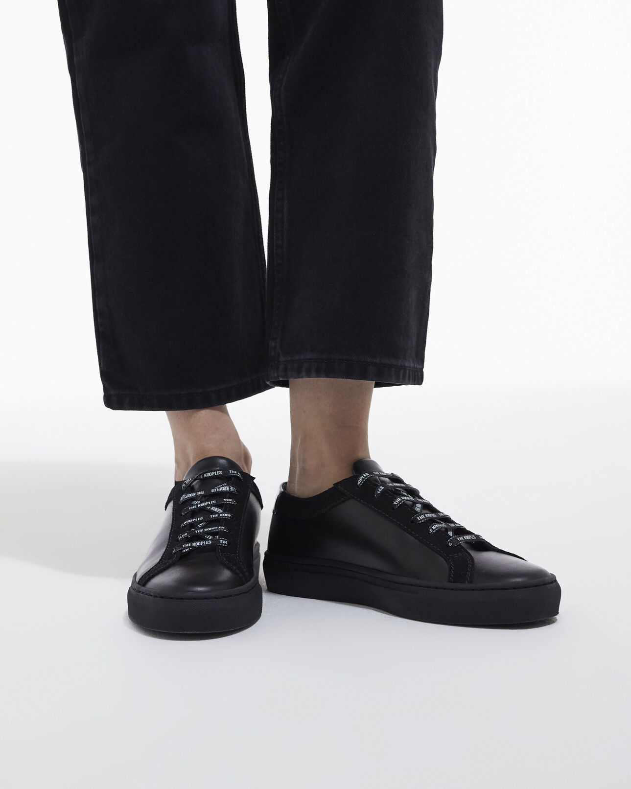 The Kooples WOMEN BLACK black leather sneakers