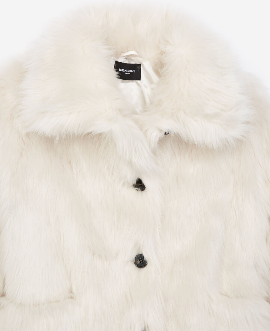 buttoned ecru faux fur coat
