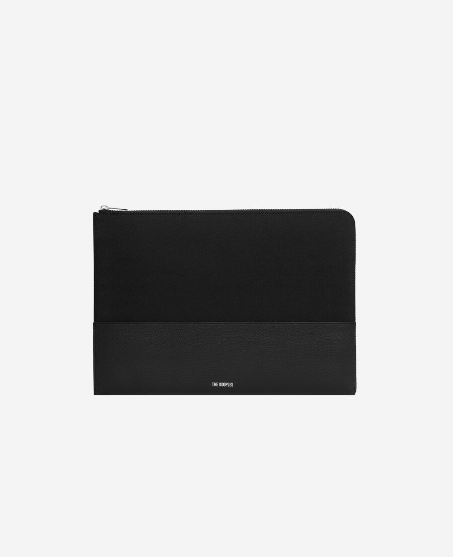 The Kooples MEN BLACK black canvas and grained leather computer case