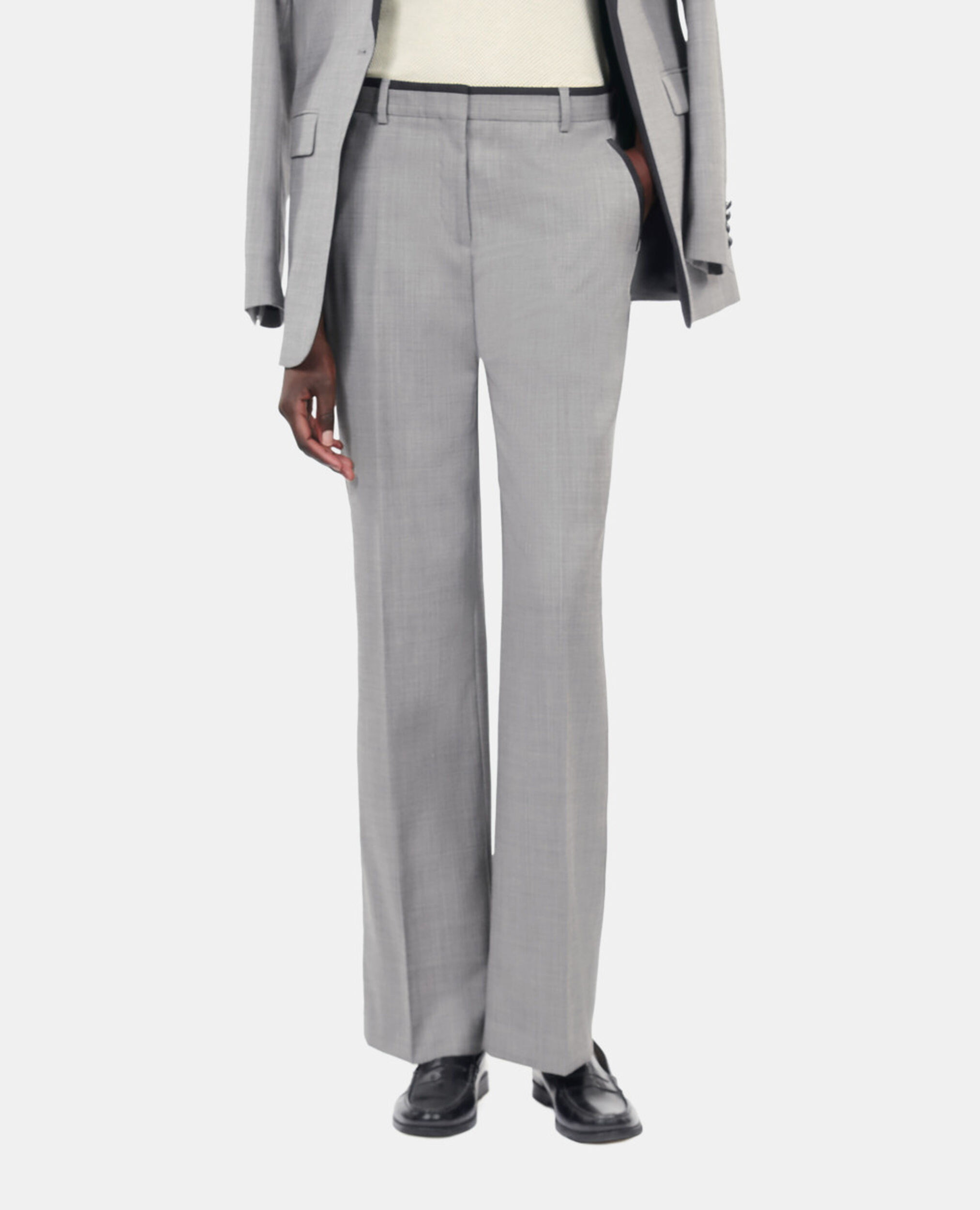 Straight-legged tailored pants in taupe wool, BEIGE MELANGE, hi-res image number null