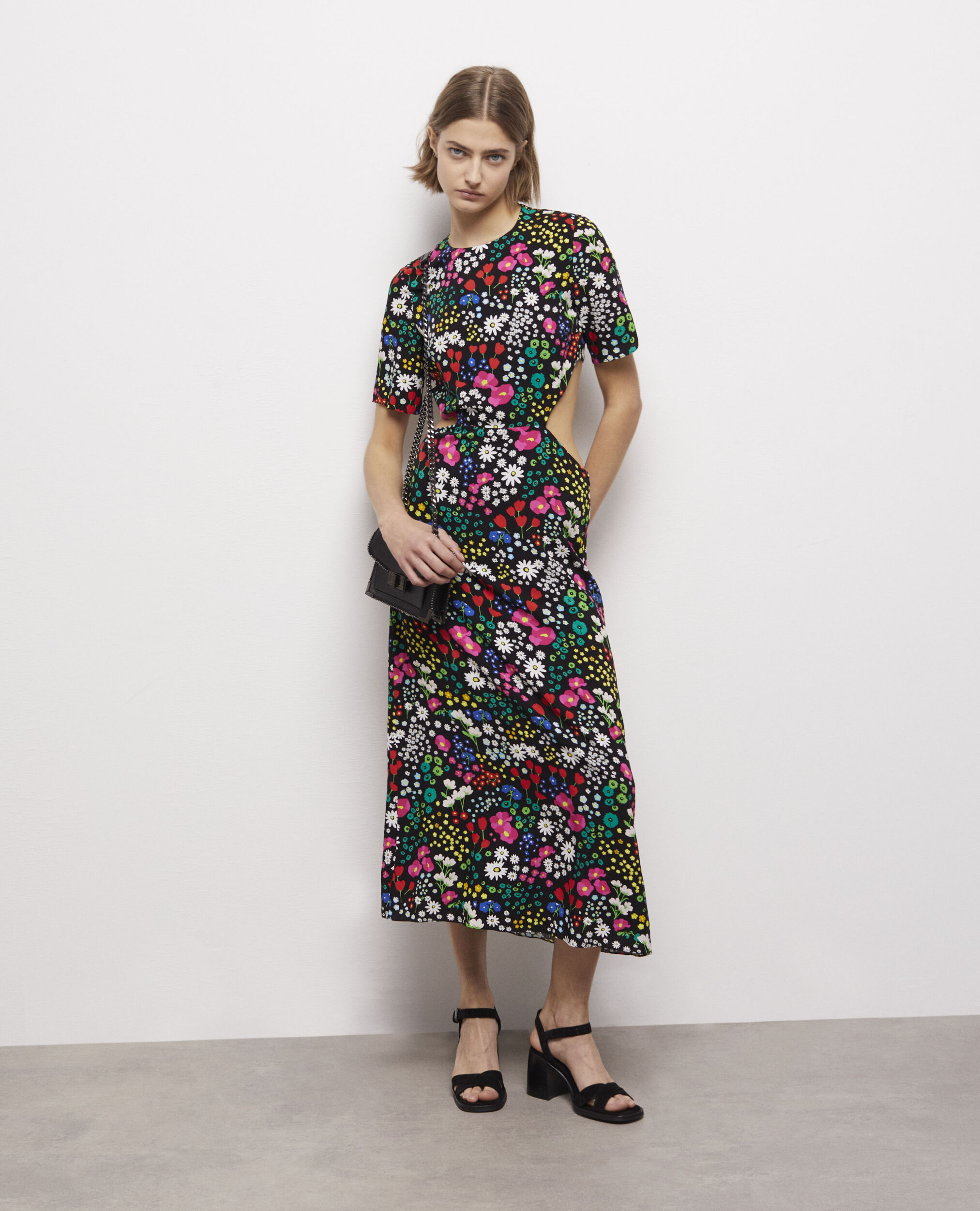 Long printed dress with cut-out details, MULTICOLOR, hi-res image number null
