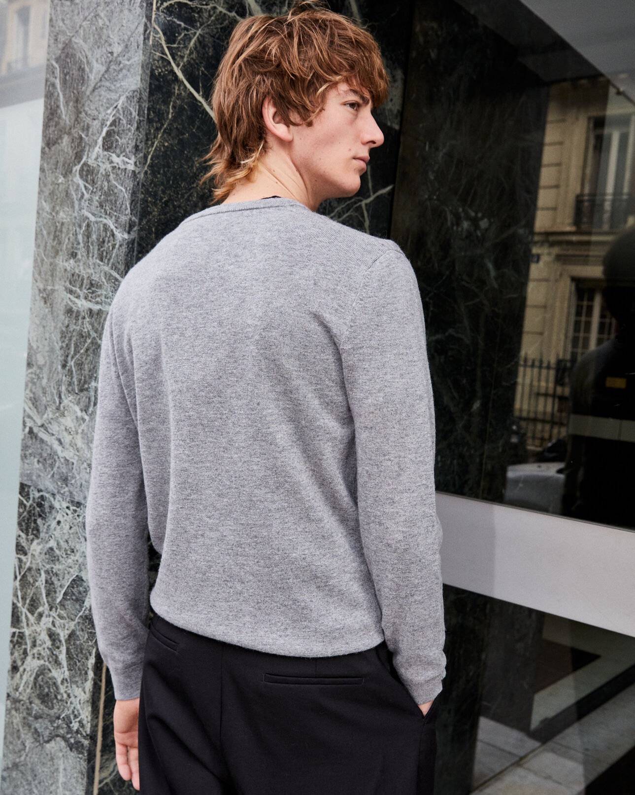 The Kooples HOMME LIGHT GREY pull laine grise col rond